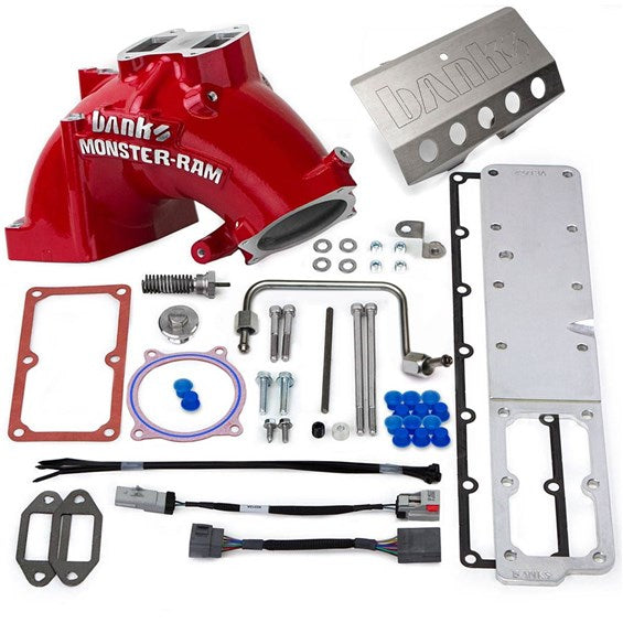 Banks Monster-Ram Intake System w/Fuel Line (Red) w/High-Flow Heater & Billet Intake Plate 2019-2024 Dodge Ram Cummins 6.7L