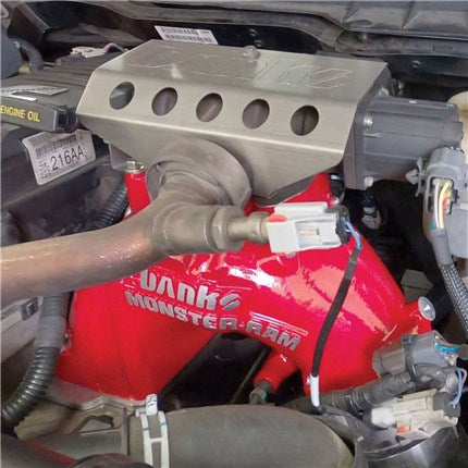 Banks Monster-Ram Intake System w/Fuel Line (Red) w/High-Flow Heater & Billet Intake Plate 2019-2024 Dodge Ram Cummins 6.7L