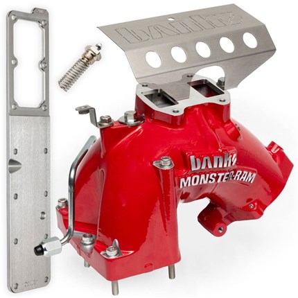 Banks Monster-Ram Intake System w/Fuel Line (Red) w/High-Flow Heater & Billet Intake Plate 2019-2024 Dodge Ram Cummins 6.7L